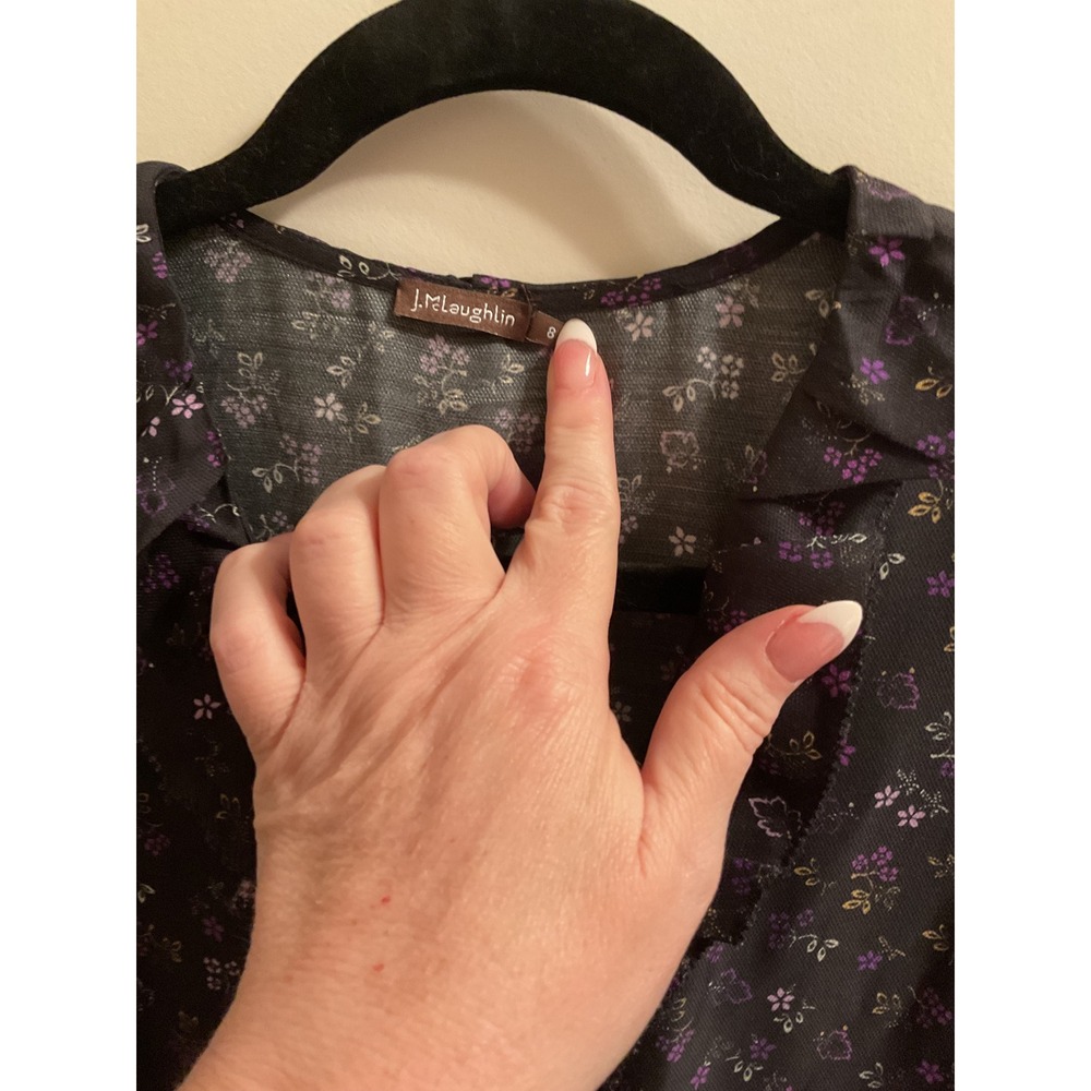 J.McLaughlin Floral Print Wrap Dress Ruffle Trim Long Sleeve Black Size 8 - Picture 5 of 15